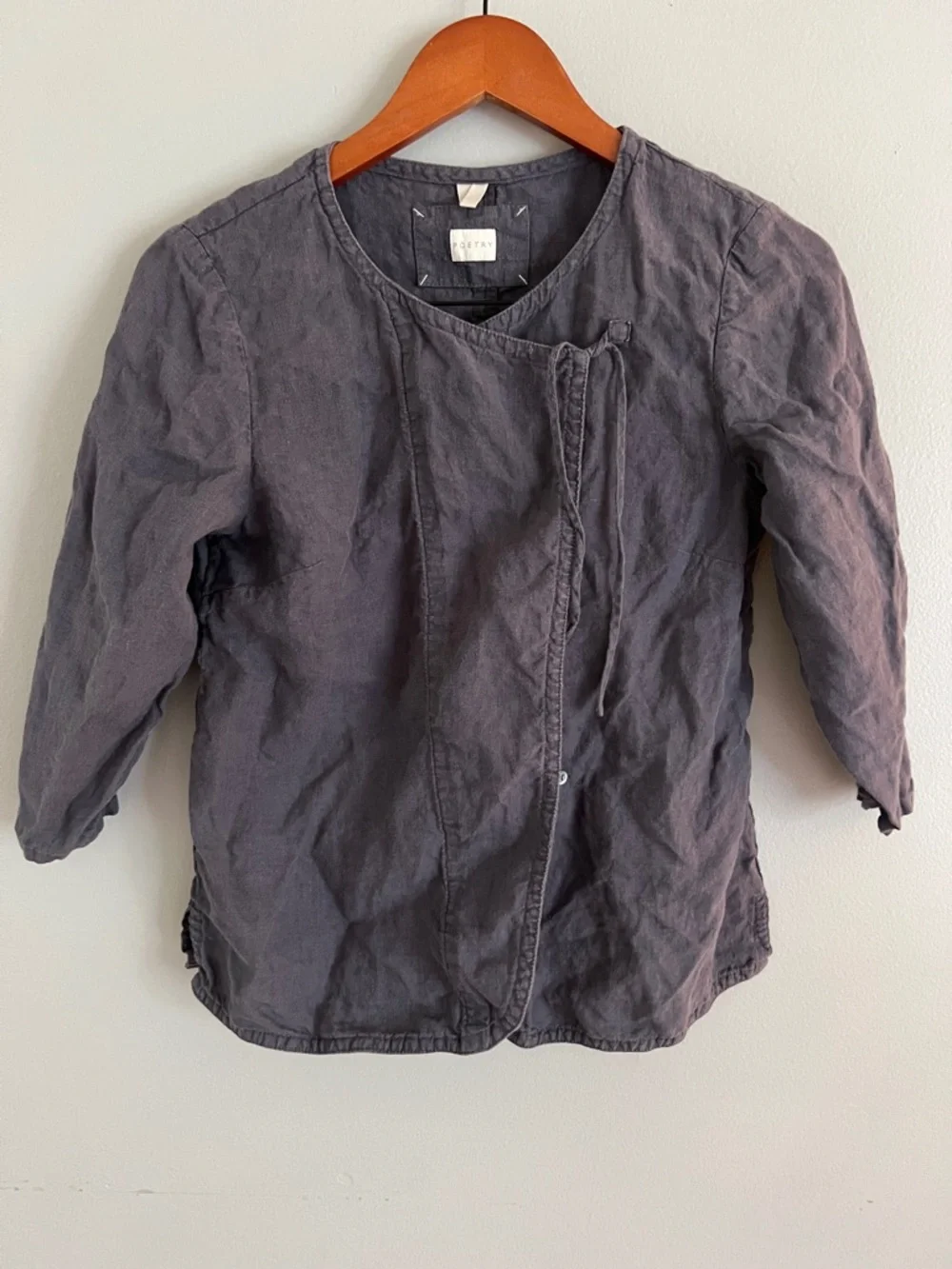 Poetry Women’s Charcoal Gray Lightweight 100% Linen Cross Top Size 4